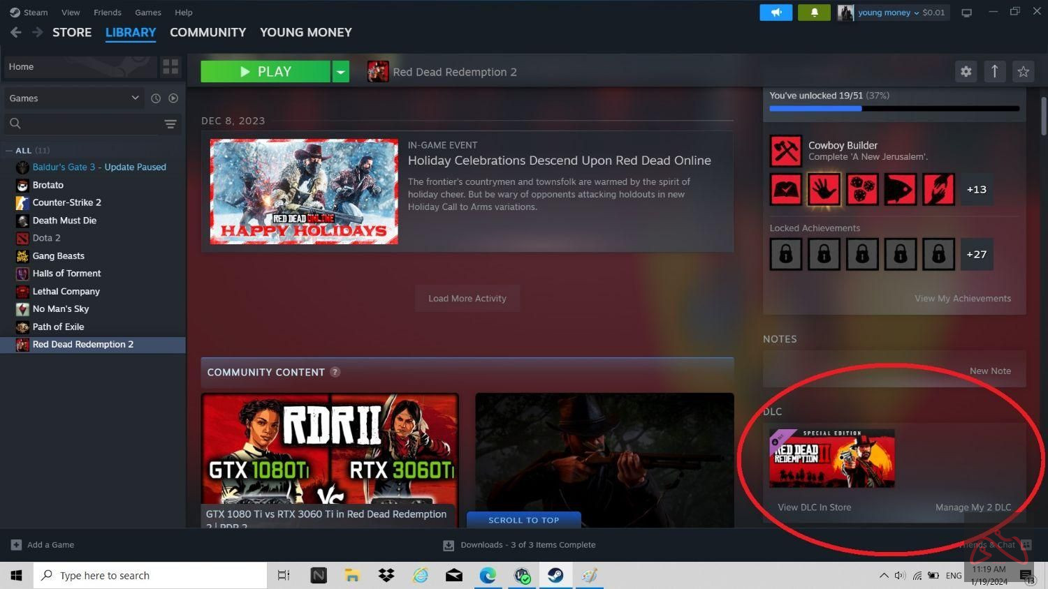 اکانت استیم Red Dead 2 & Baldurs Gate 3 و 3 بازی دیگر
