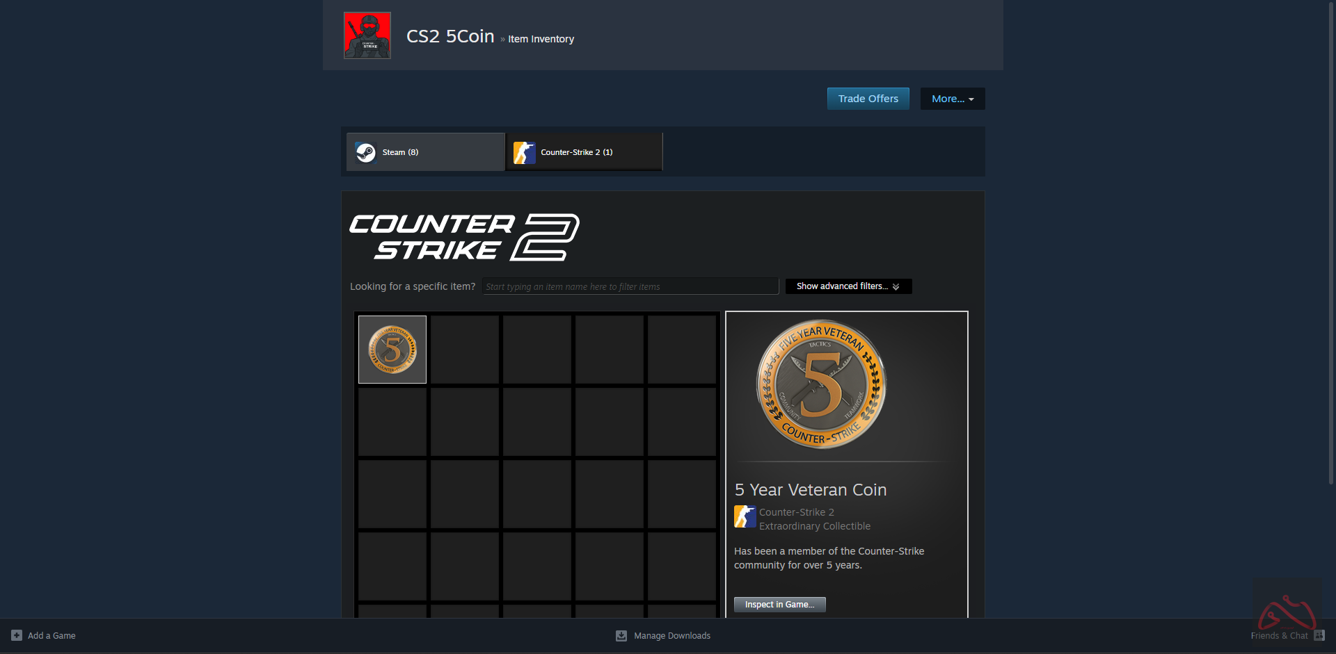 اکانت 9ساله استیم کانتر استرایک 2 دارای کوین 5 سال