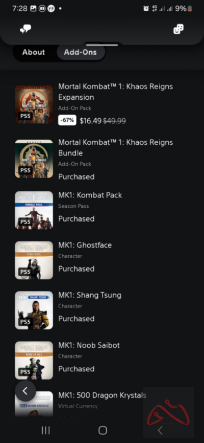 اکانت مورتال کمبت ۱ ps5 premium ظرفیت کامل