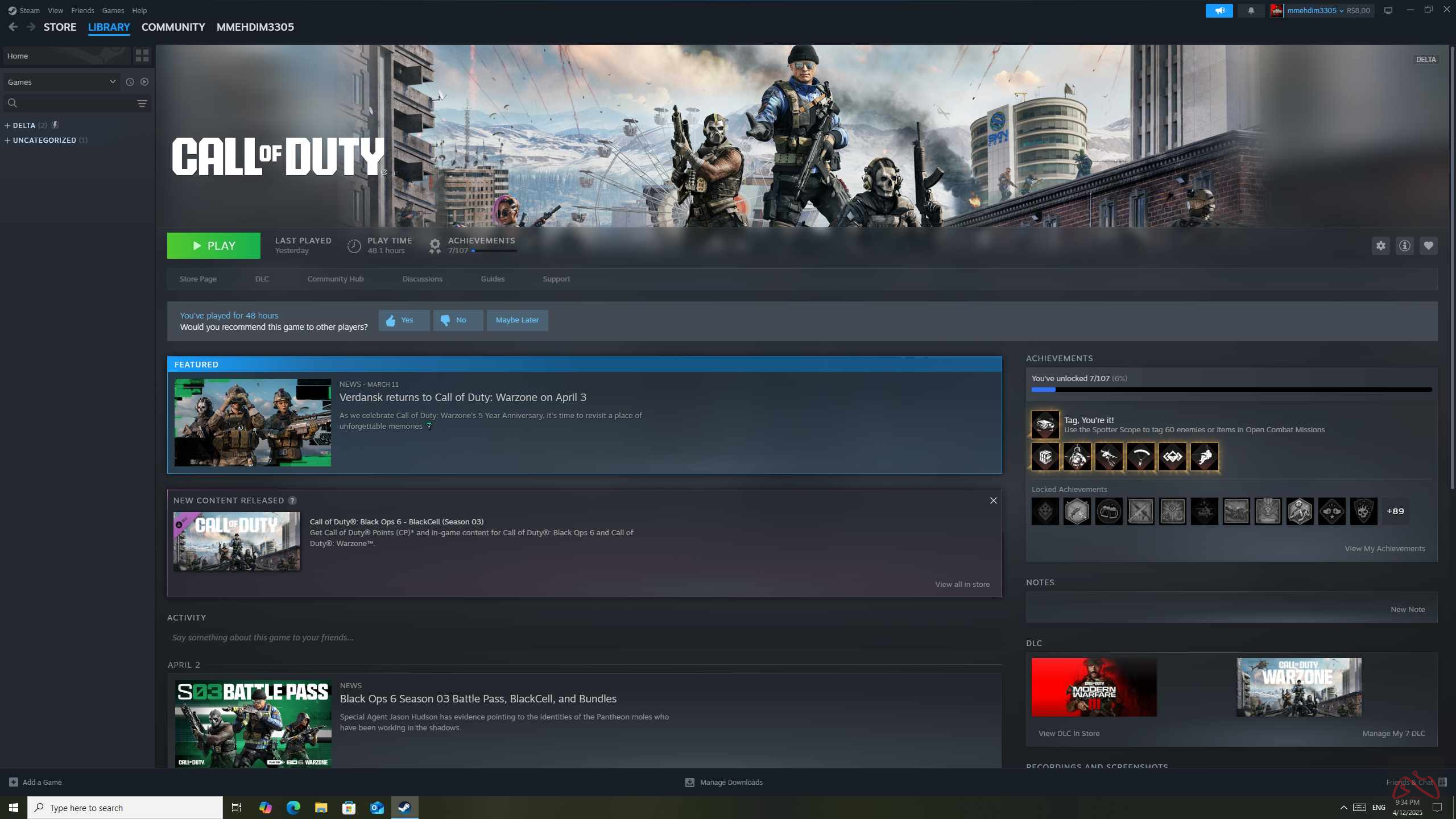 اکانت استیم Call of duty modern warfare 3