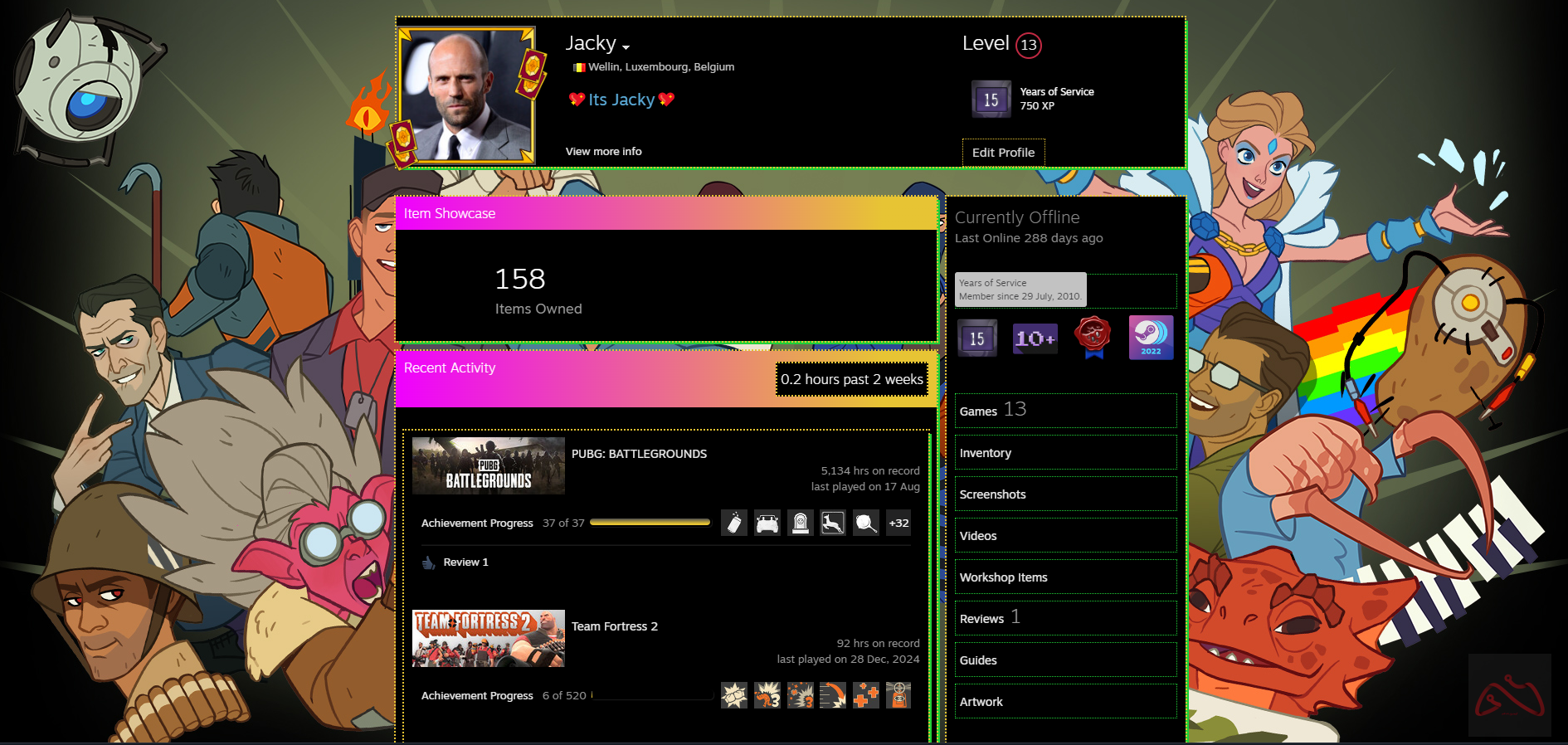 اکانت استیم 15 سال پابجی پلاس دارای دو گان AUG