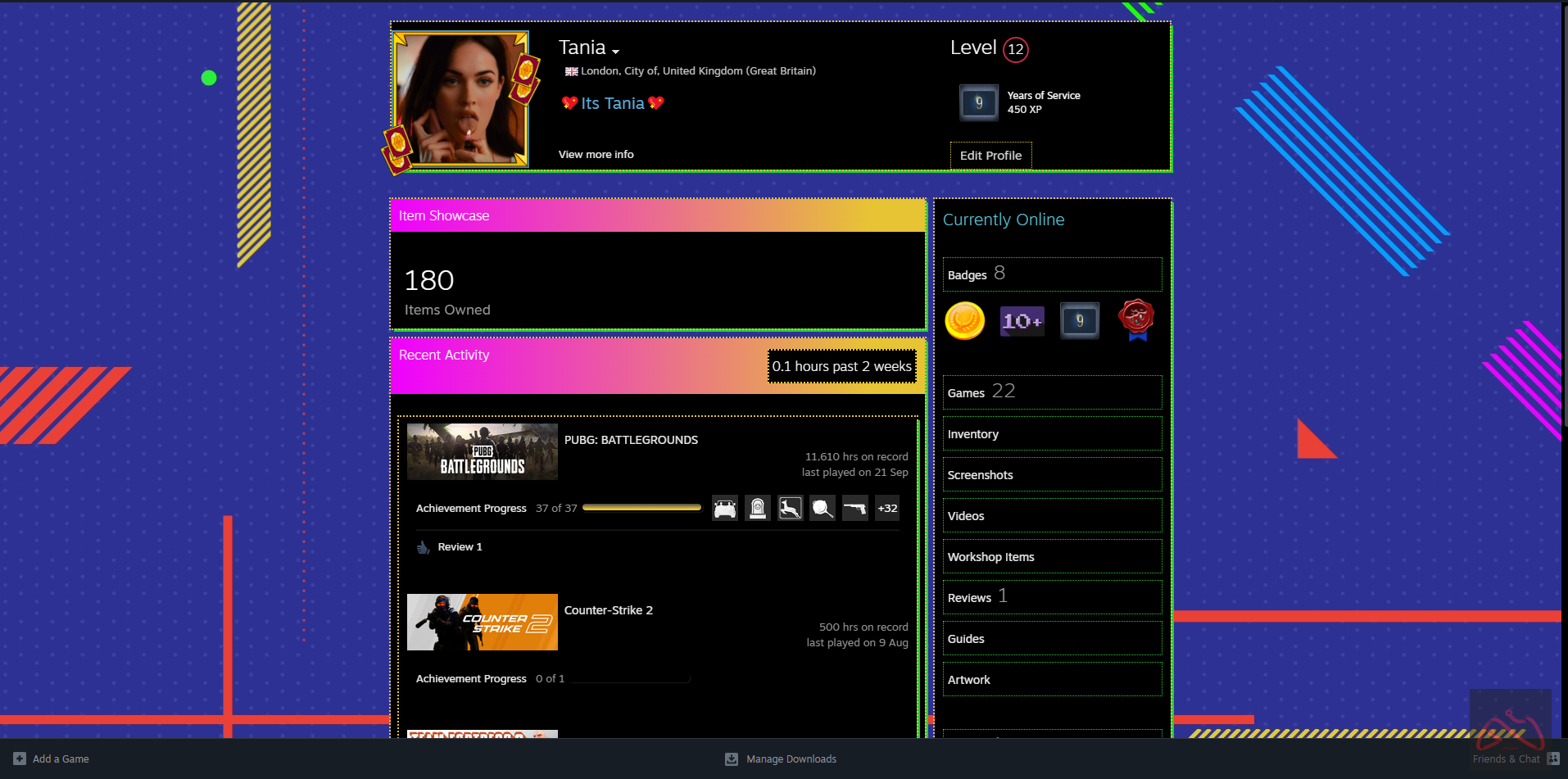 اکانت استیم 9 ساله پابجی پلاس 2 گان لول آپی