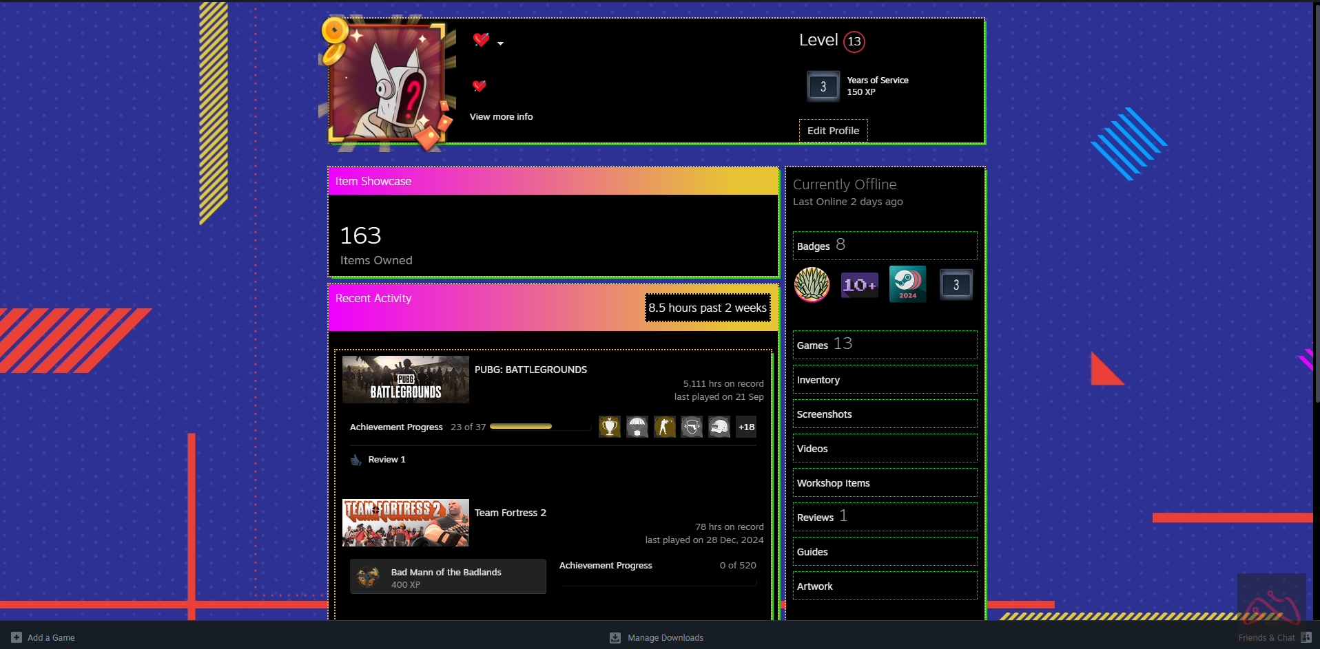 اکانت پابجی پلاس دارای 5 گان لول آپی تحت استیم