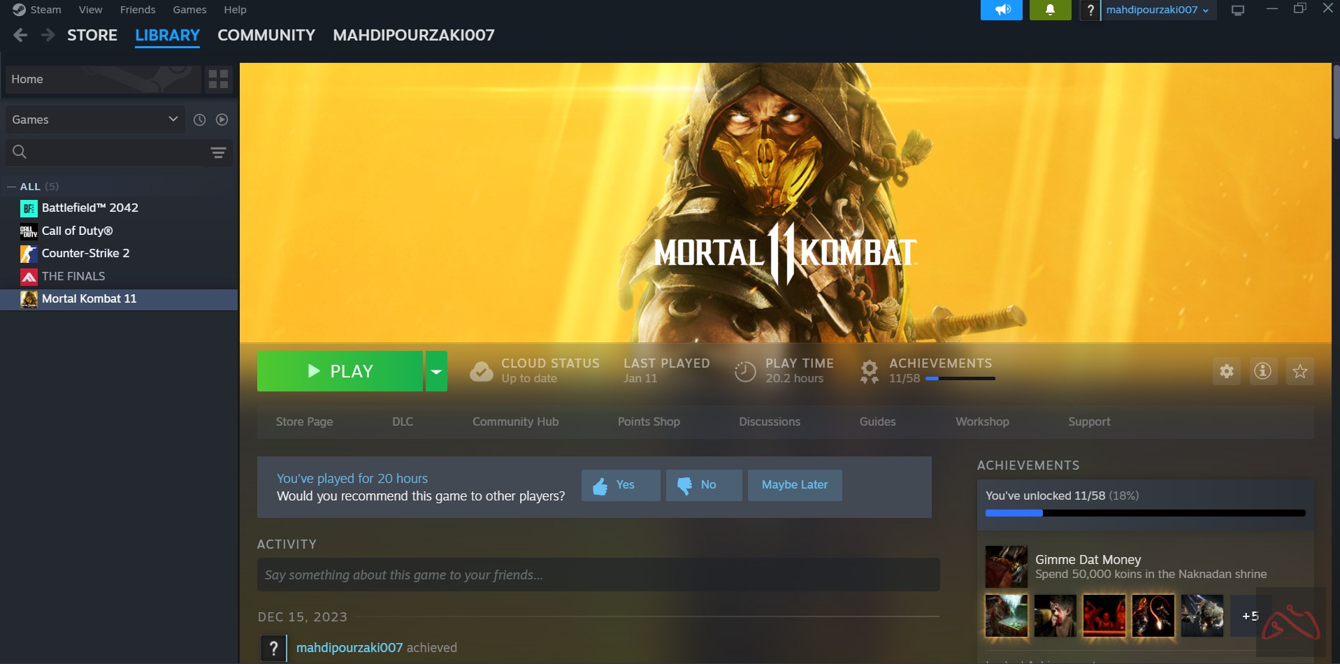 اکانت استیم بازی Mortal Kombat 11