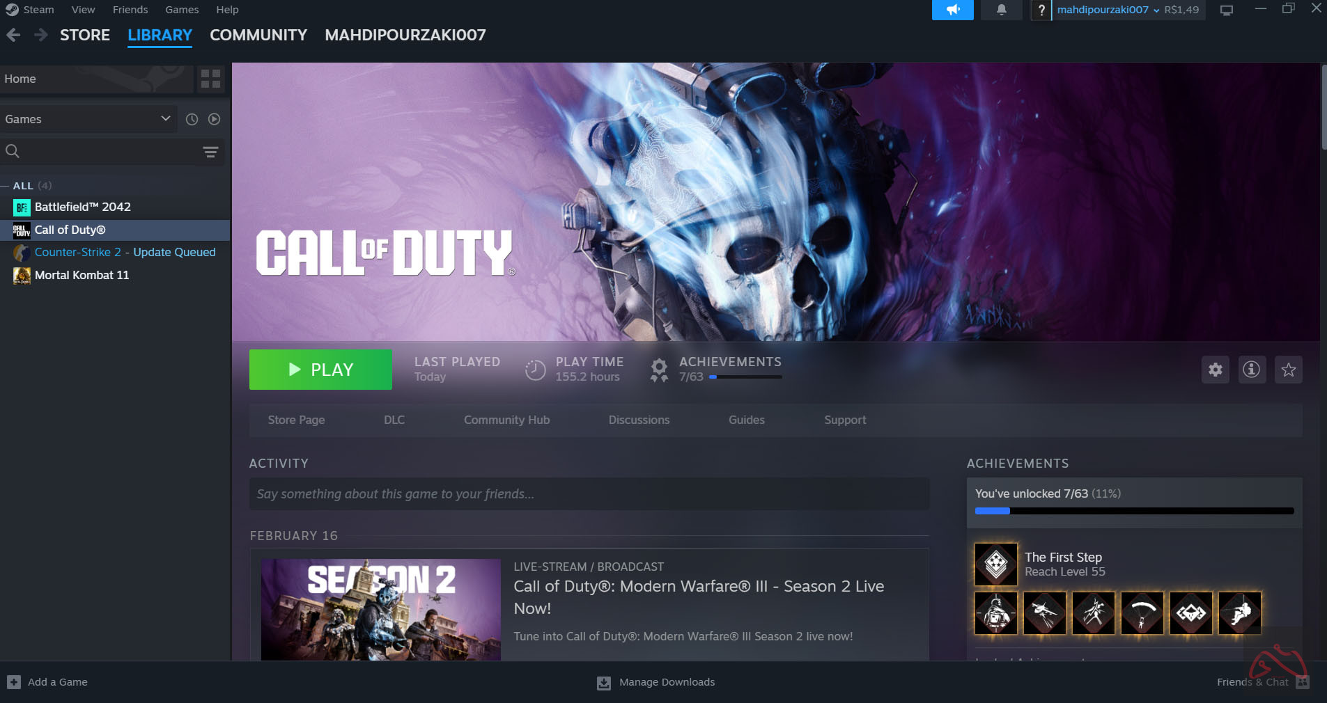 اکانت استیم بازی Call of Duty Modern Warfare 3