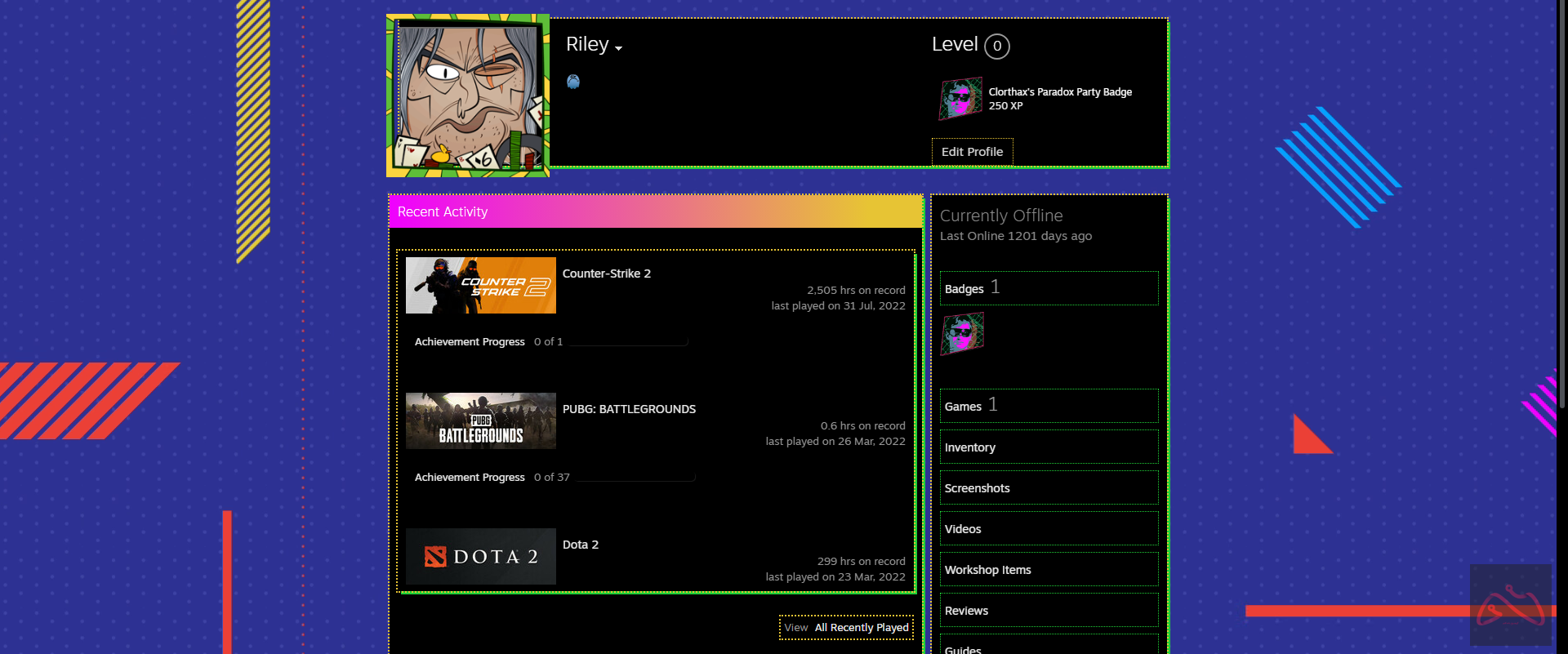 اکانت 3 ساله استیم اورجینال تایم پلی CS2 (ساعت 2,505)