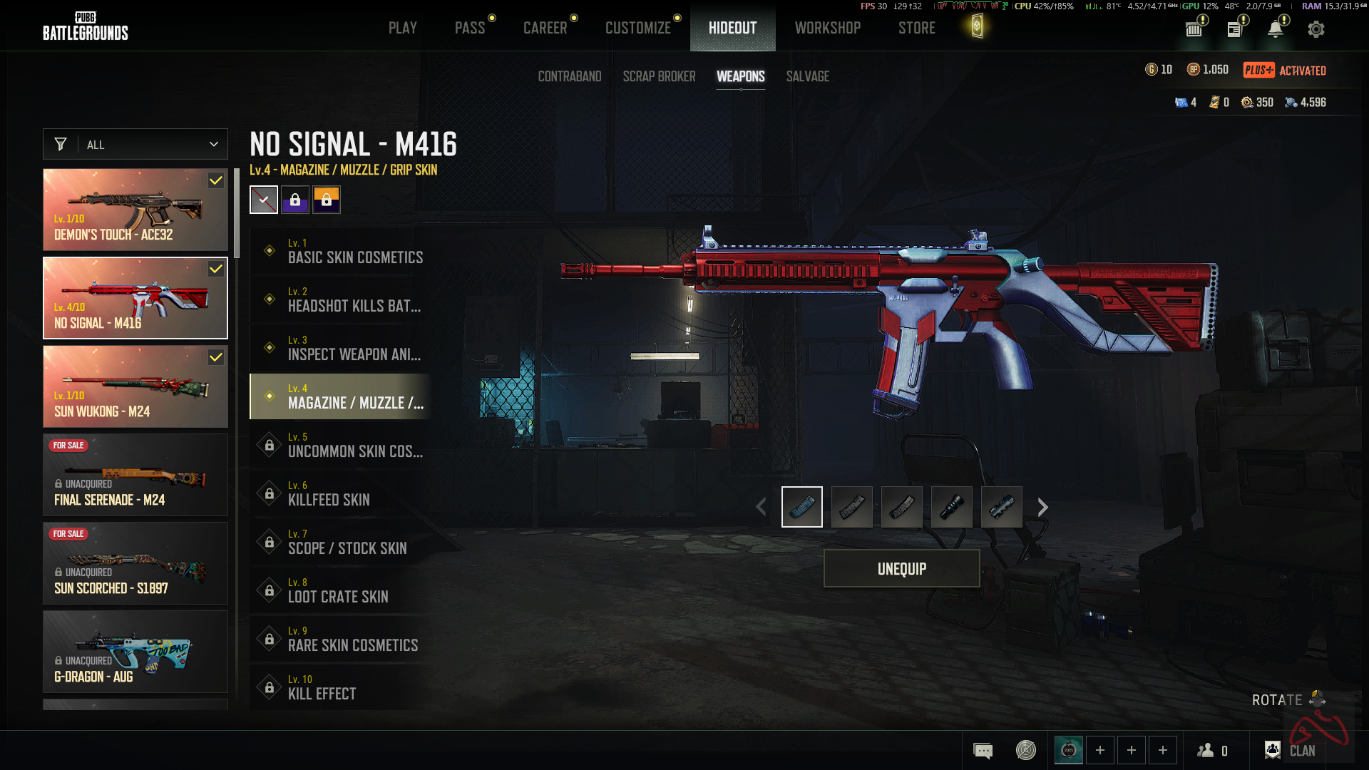 اکانت پابجی پلاس حاوی 3 گان لول آی m416 No Signal