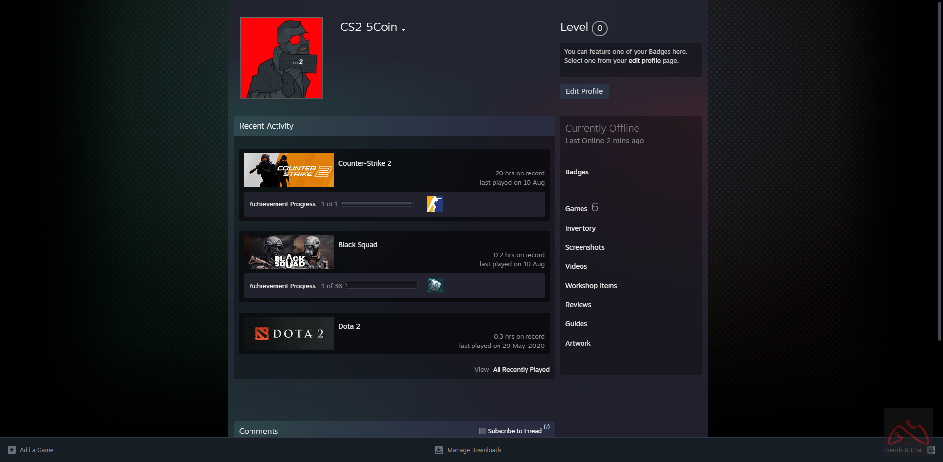 اکانت 9ساله استیم کانتر استرایک 2 دارای کوین 5 سال
