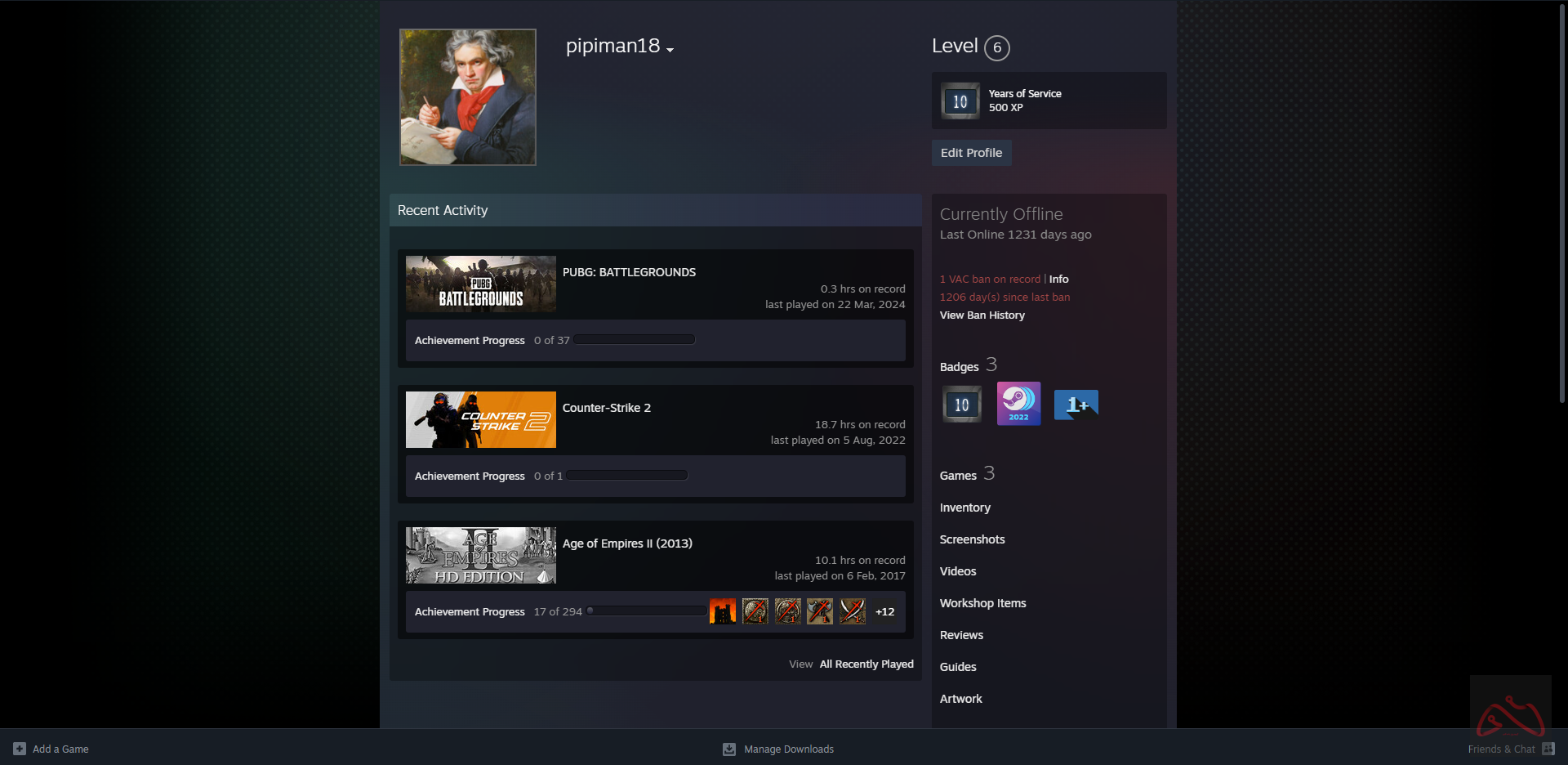 اکانت 10 ساله  استیم cs2 بن