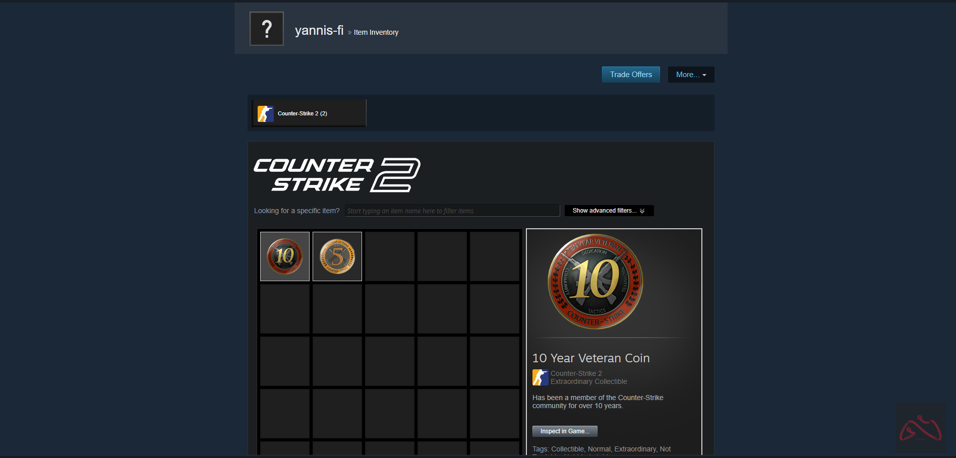 اکنت مناسب cs2 دارای دو کوین 5 و 10 سال